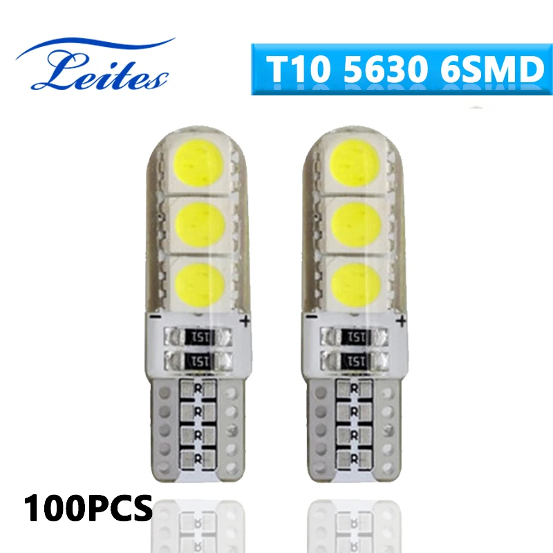 

100pcs Wholesale T10 Silicone 6SMD 5630 5730 LED Car Dome Light W5W 194 Wedge Lamp Parking Bulb 12V Interior Map Auto Singal