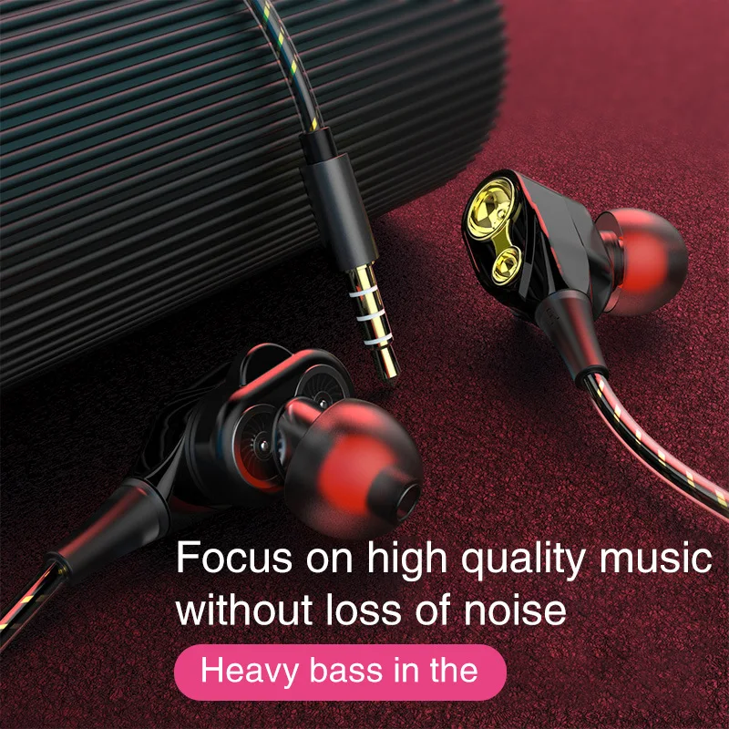 

Popular Double Moving Coil Earphone in-Ear Subwoofer Cross-Border Wire-Controlled Fever Hi-fi Earphone Sound Effect Shock