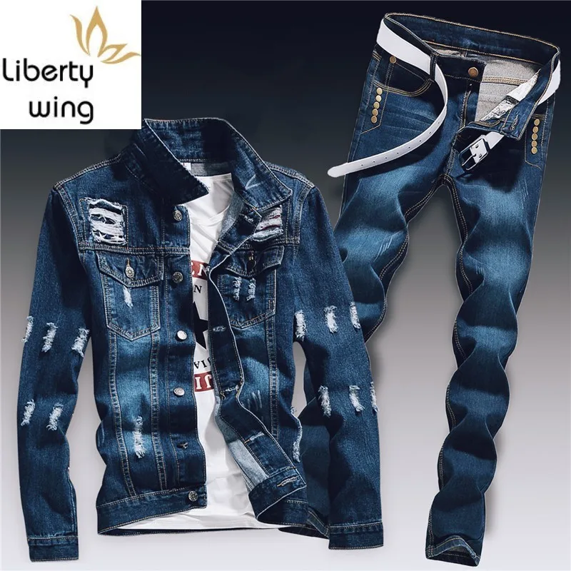Ripped Slim Fit Jacket Jeans Sets 