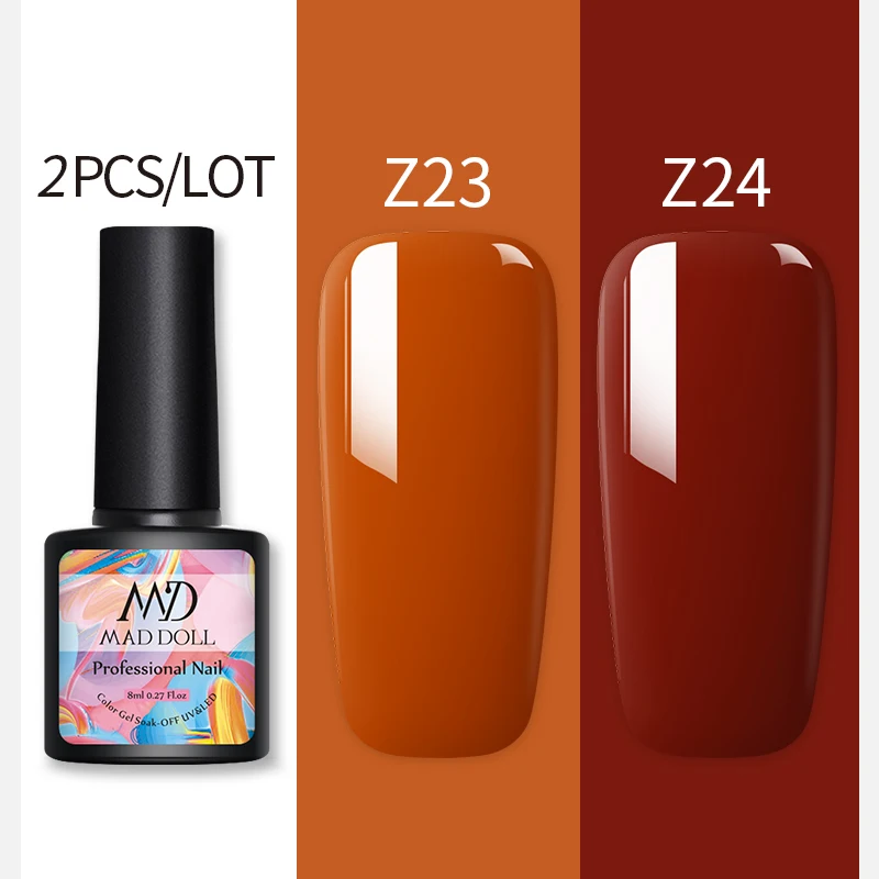 Z23Z24 2 бутылки 8 мл MAD DOLL УФ-гель для ногтей чистый цвет и Блестящие Блестки долговечный впитывающий Гель-лак для нейл-арта - Цвет: Z23Z24