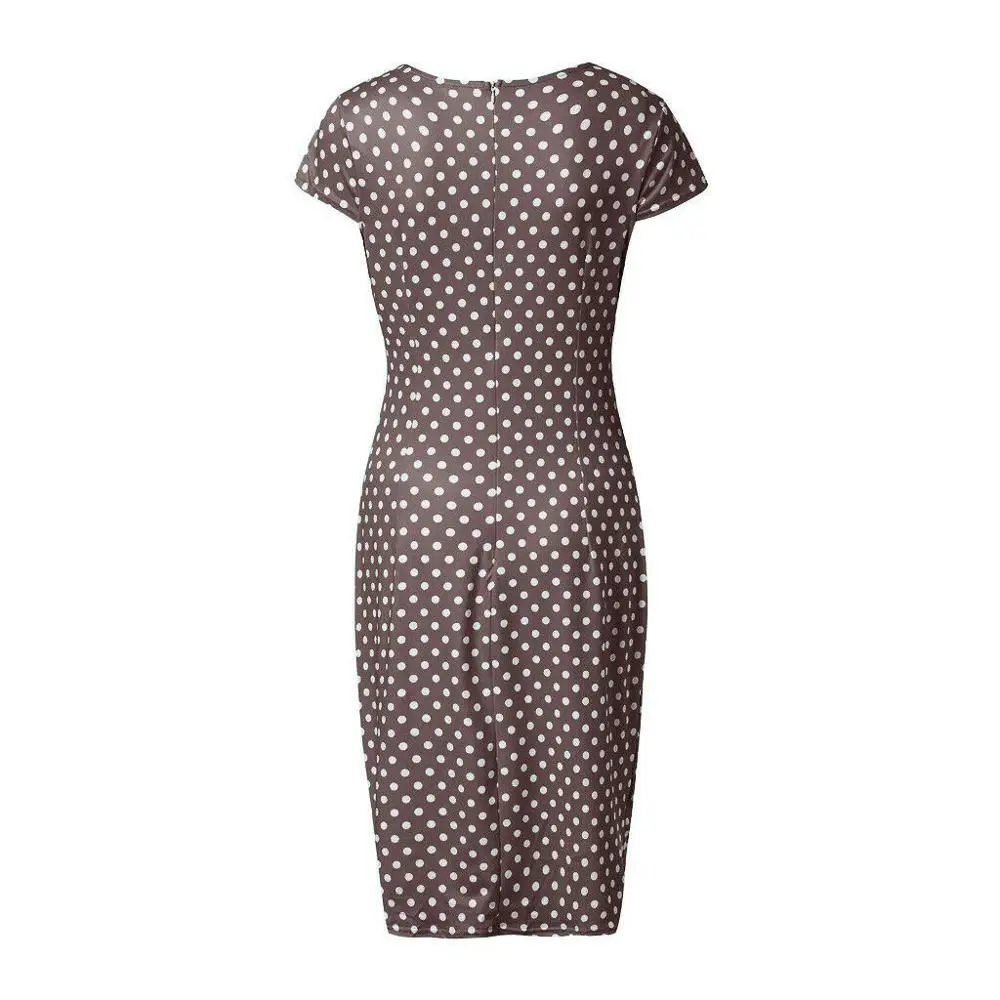 

Women Elegant Polka Dot Print Short Sleeve Sashes Knee-Length Casual Dress