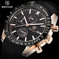 benyar new brand luxury silicone strap waterproof sports quartz chronograph watch classic casual mens clock relogio masculino