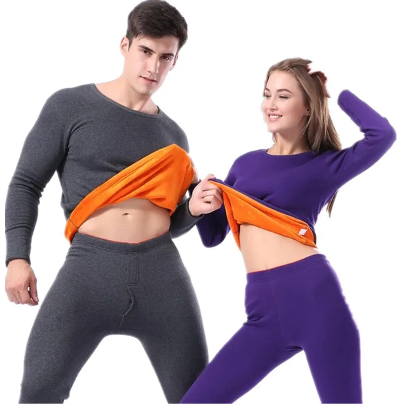 Winter Lovers Thermal Underwear Women Men Unisex Seamless Pant Top Suit Warm Pajamas Men's Velvet Super Thick Thermal Pajamas