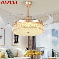 oufula ceiling fan light invisible gold luxury crystal led lamp with remote control modern for home