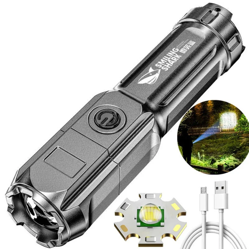 

Strong Bright ABS Focusing Led Flashlight Outdoor Portable Home Built-in Battery Rechargeable Zoom Multifunction Led Night Torch