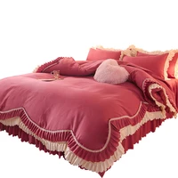 internet celebrity princess style bed skirt four piece double layer lace bedspread pure cotton