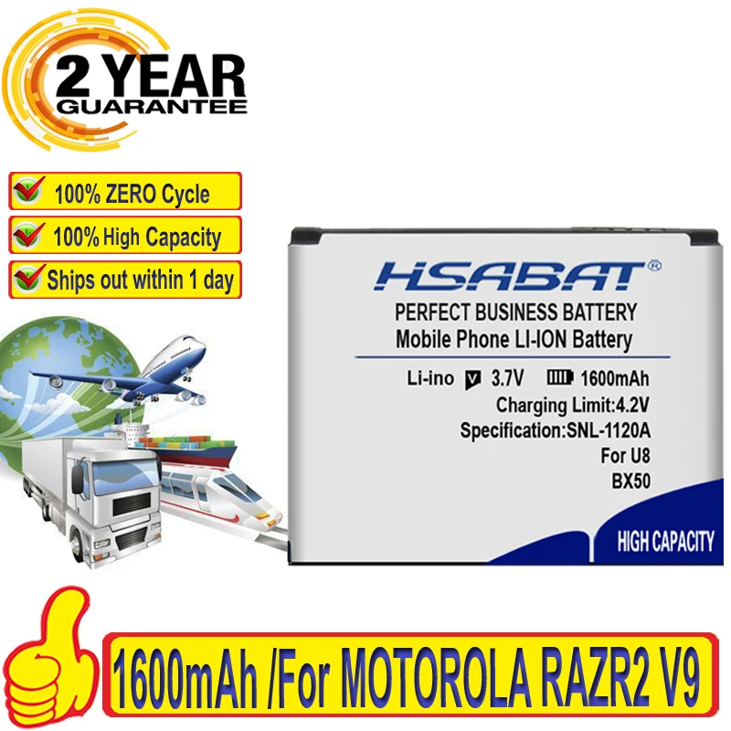 100% новый аккумулятор HSABAT BX50 1600 мАч для MOTOROLA RAZR2 V9 V9m Q9 Q9m Q9h в пределах номера