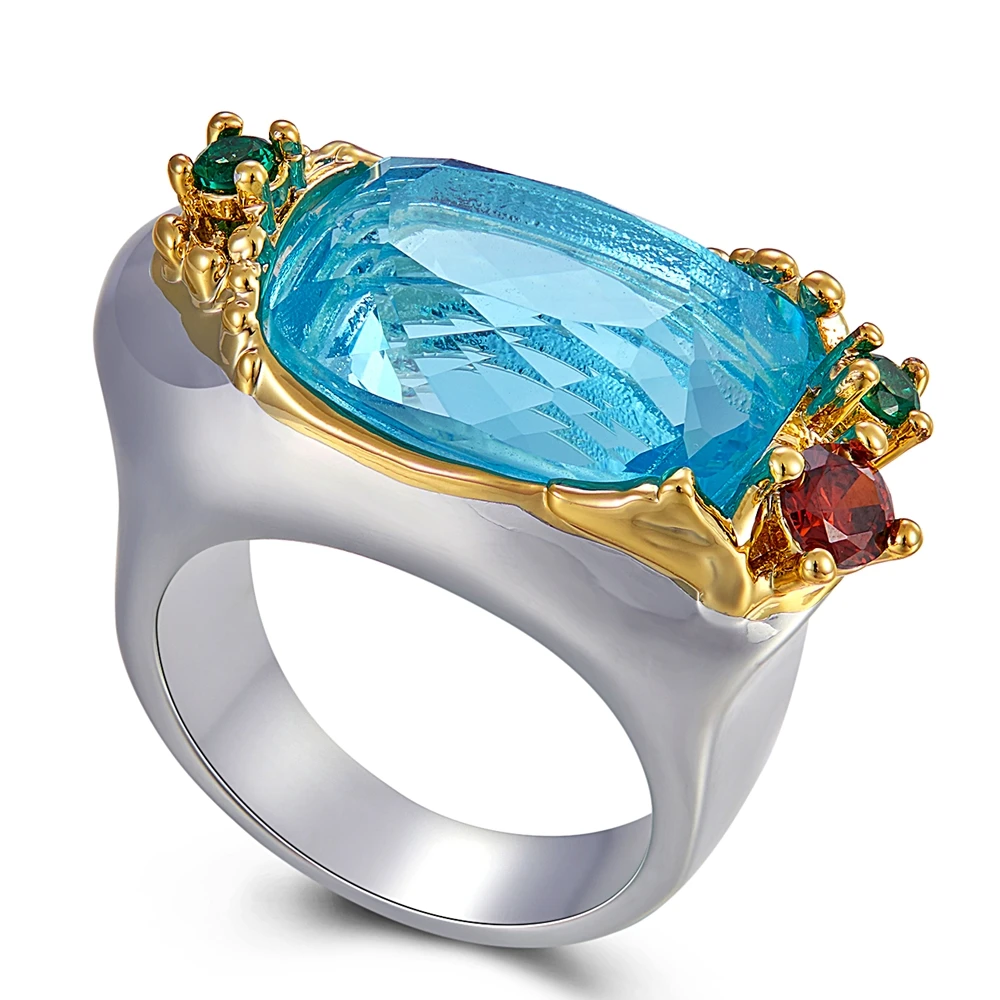 

Delicate Feminine Wedding Ring for Women Wide Design Lovely Colors Big Blue Zircon Must Have Jewelry