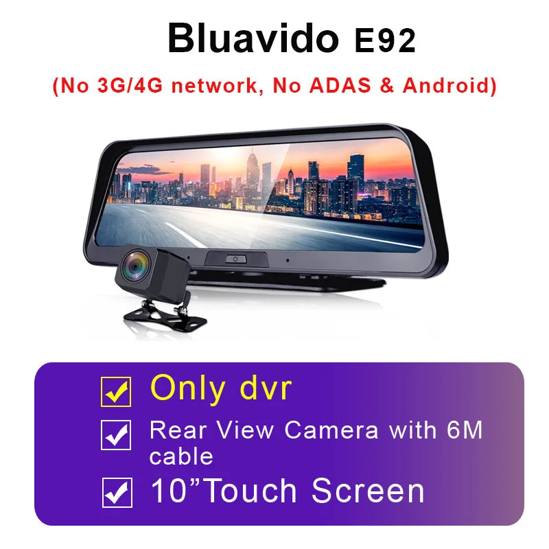 E92-6M Bluavido 1" ips 4G Android умный Автомобильный видеорегистратор Камера gps навигация ADAS FHD 1080P Автомобильный видеорегистратор WiFi удаленный мониторинг - Название цвета: E92-6M