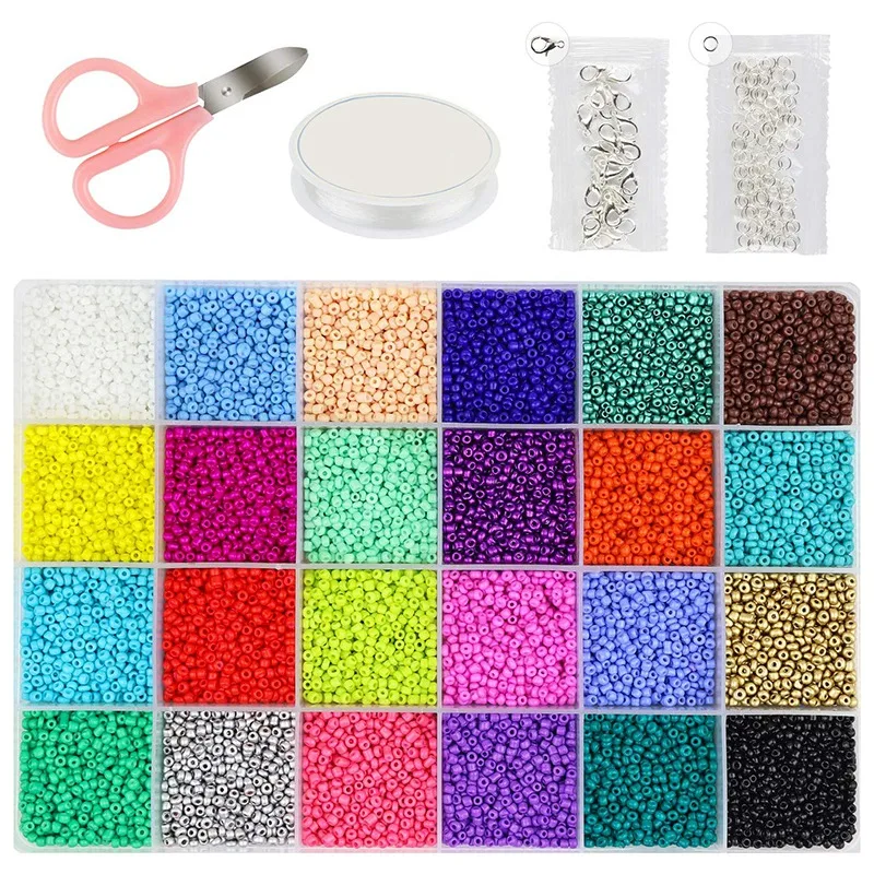 

24000 шт. стеклянные бусины, 2 мм, маленькие бусины для изготовления ювелирных изделий, 24 цвета, отверстие 0,6 мм, браслеты, рукоделие