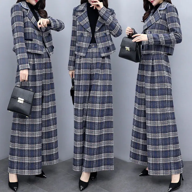 

2021 Women Blazer Suits Women Long Sleeve Double Breasted Jacket Coat and Pants Work Office Ladies Two-piece Blazer Sets Y488