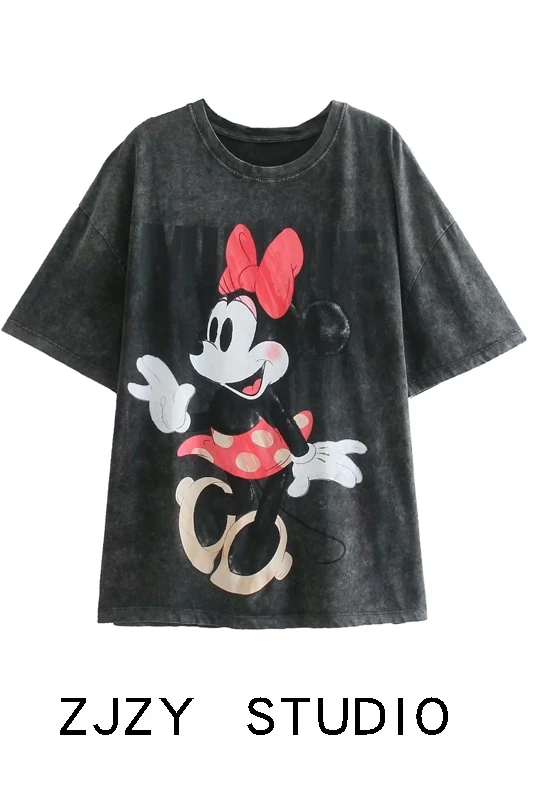 

Disney European and American style women's fashion versatile round collar top Mickey Mouse print loose short sleeve T-shirt