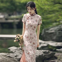cheongsam 2021 new girl summer young retro improved elegant dress women for wedding party vintage floral qipao dress