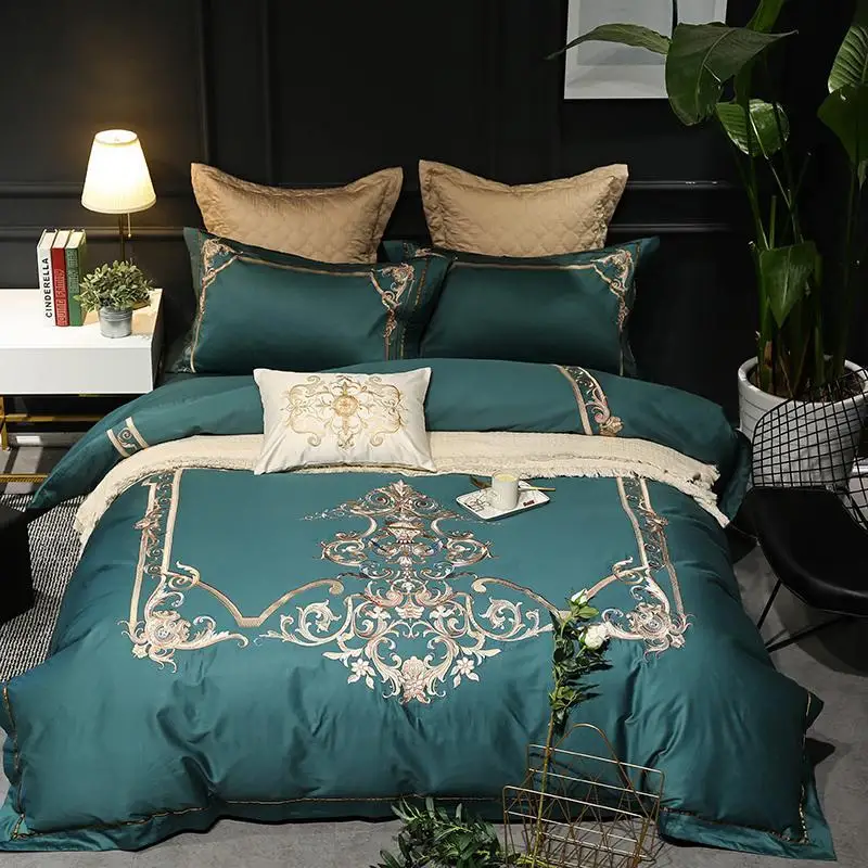 

43 Green Royal Bedding Set Queen King size 4/5/7Pcs Bed set Oriental Embroidery Duvet Cover Bed Sheet Linens set Pillowcase