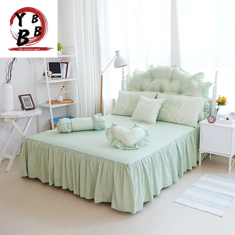 

2019 White green princess style 100% Cotton lace jacquard luxury wedding Bedding Set Duvet Cover Bed Linen Bed skirt Pillowcases