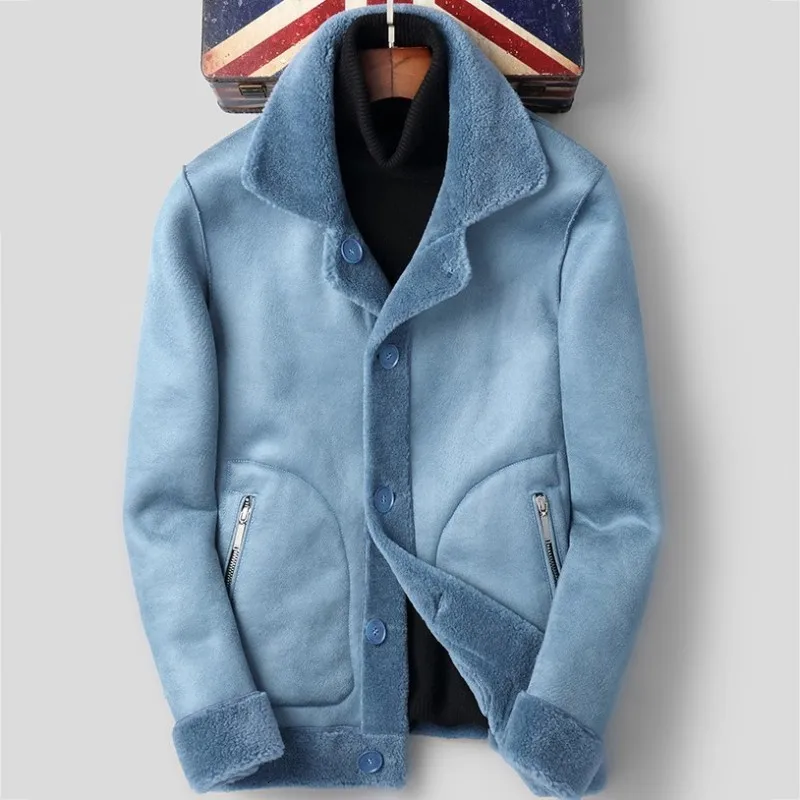 Мужское зимнее пальто из овечьей кожи плотное кожаное для горячего камина