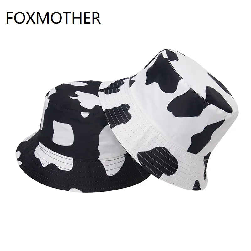 Панама с принтом коровы для мужчин и женщин FOXMOTHER, модная Панама черного и белого цвета, летняя кепка