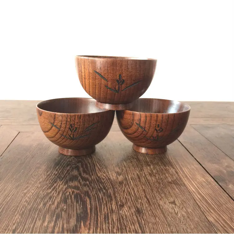Ручной работы старый лак деревянная чаша для детей японская посуда
