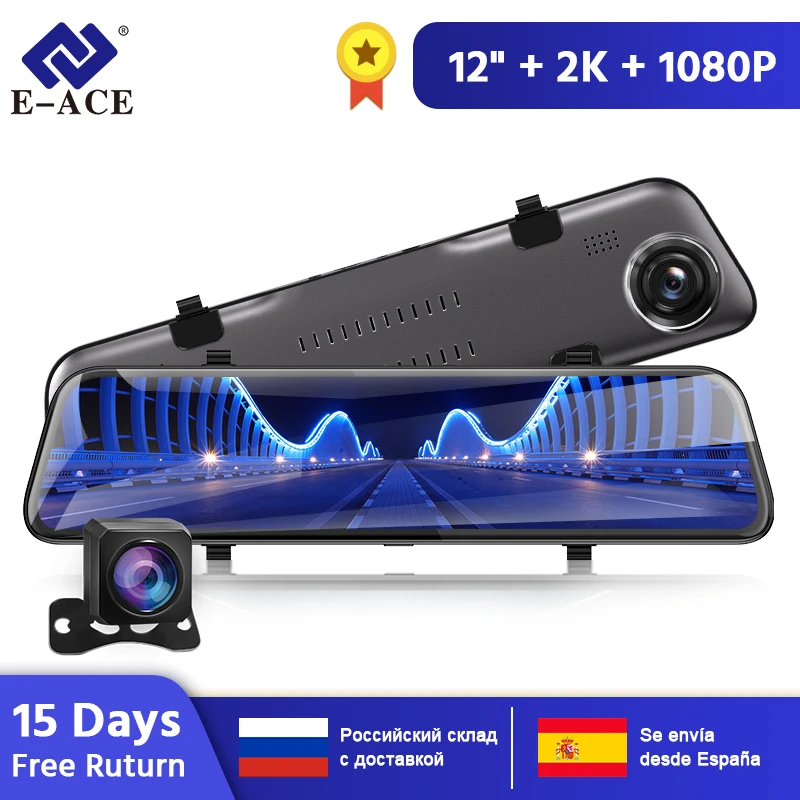 E-ACE A38 Автомобильный видеорегистратор 1" Сенсорное зеркало заднего вида 2K Dashcam с камерой заднего вида FHD 1080P Автомобильная камера с двумя объективами видео Dvr рекордер