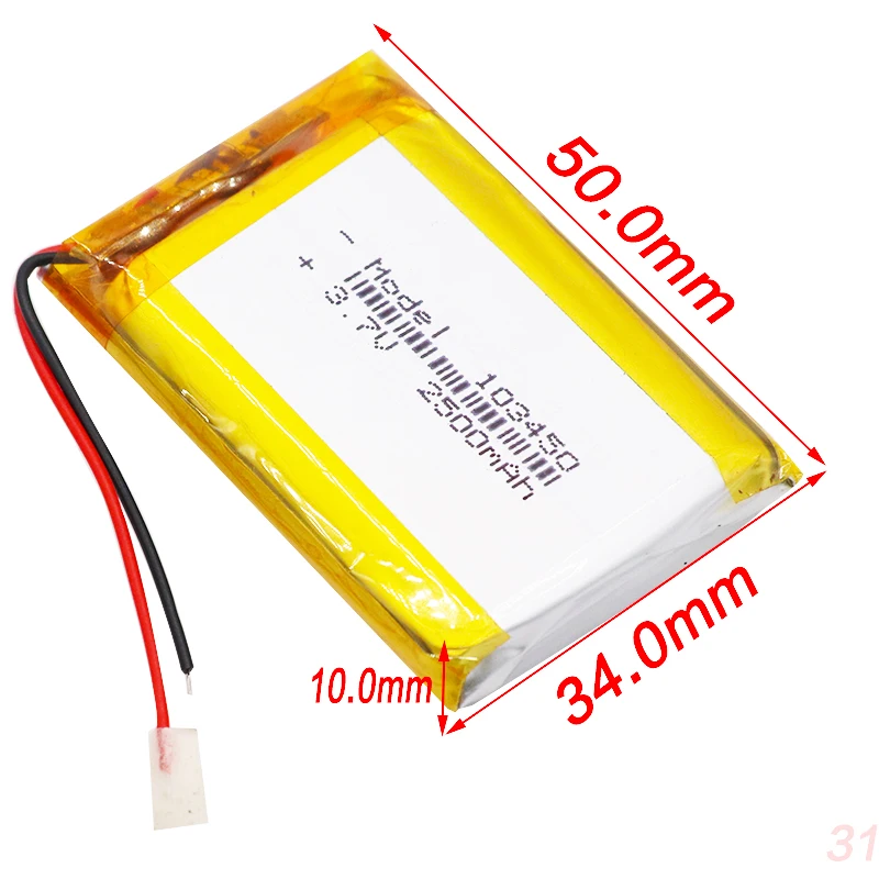 1/2/4 высокого Ёмкость 103450 3 7 V литий-полимерный Батарея 2500 Mah Li-po аккумулятор MP5 GPS