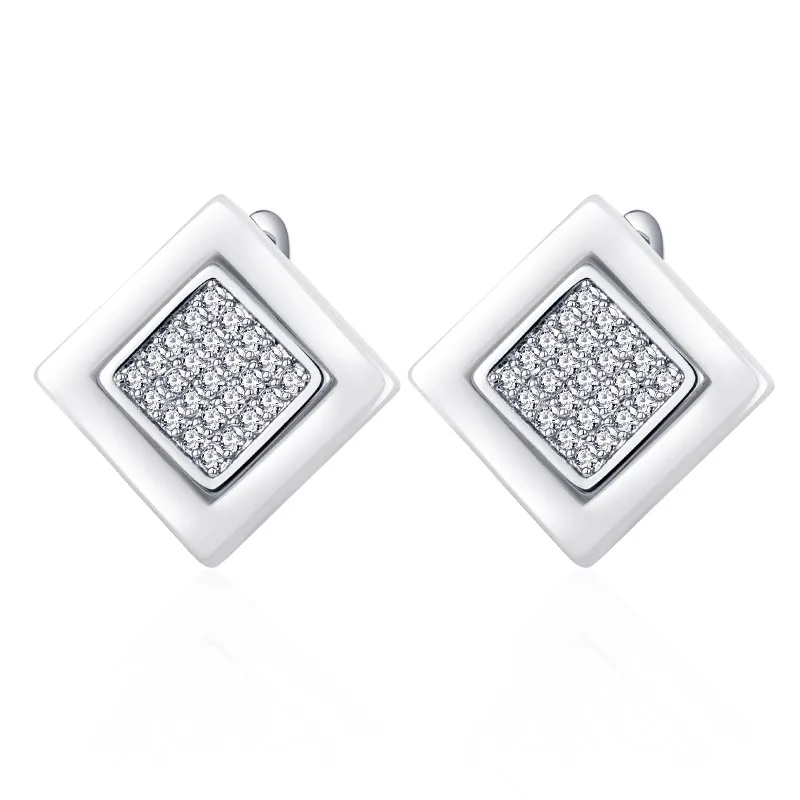 silver white MAIKALE, модные квадратные серьги-гвоздики из керамики, романтические маленькие серьги, золотые, серебряные, циркониевые серьги для женщин, ювелирное изделие, подарки - Окраска металла: silver white