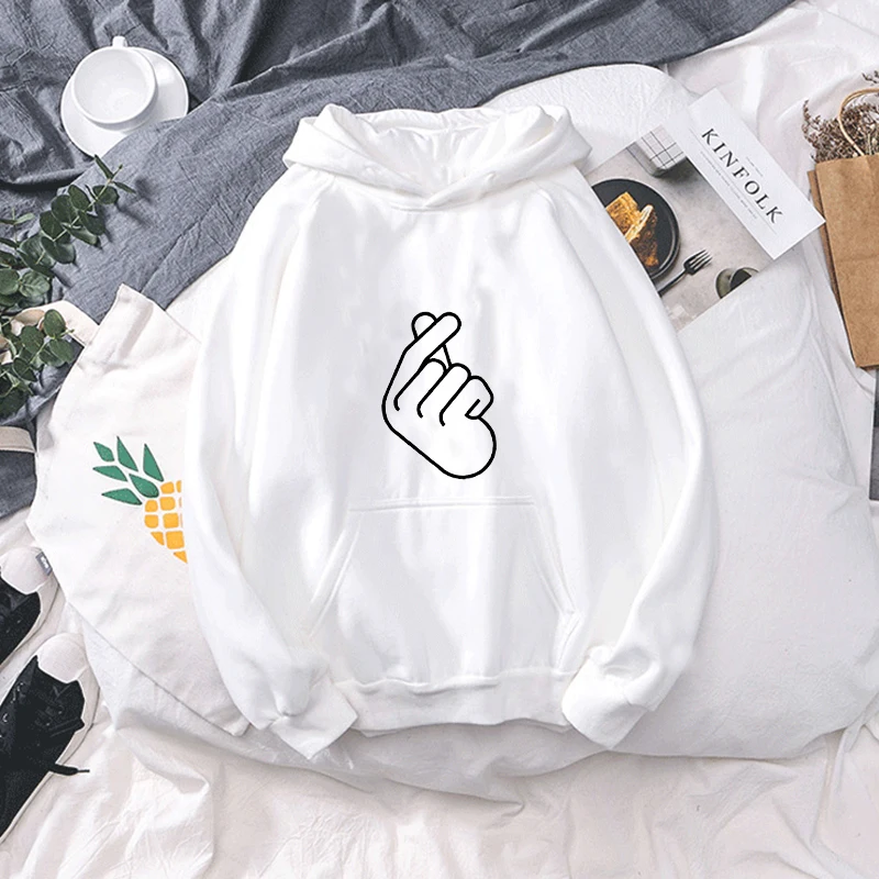 Корейский палец сердце свитер с капюшоном для мужчин и женщин сердечком графика