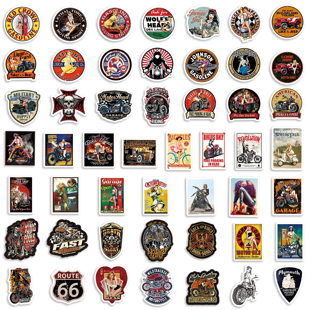 50 шт. винтажные наклейки на мотоцикл и ноутбук|Наклейки для творчества| |