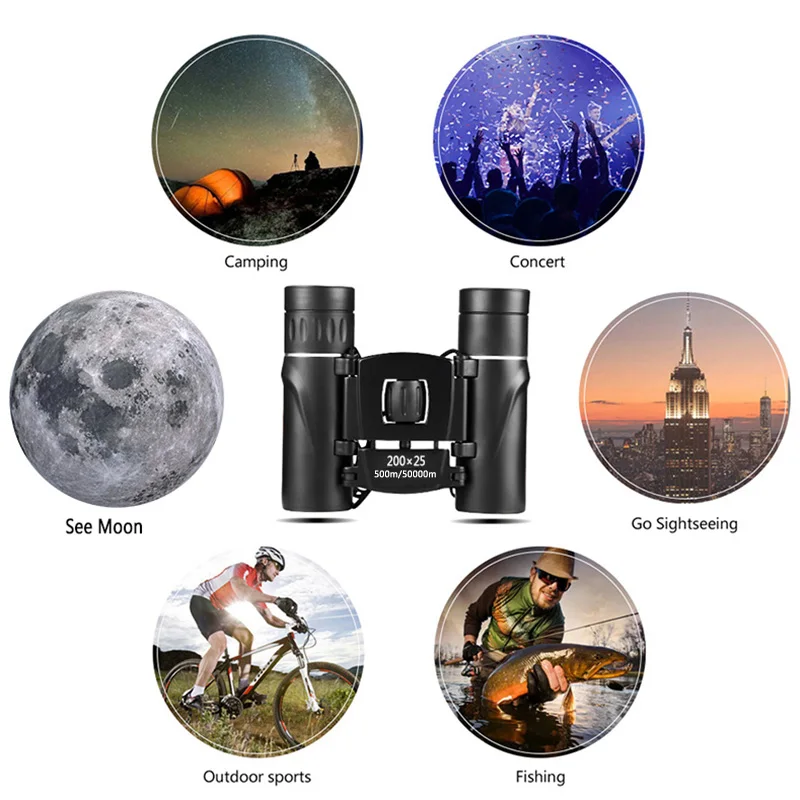 

HD High Power Mini Zoom Telescope About 200X25 Folding Binoculars For Outdoor Bird Watching Travelling Camping 800-1000m