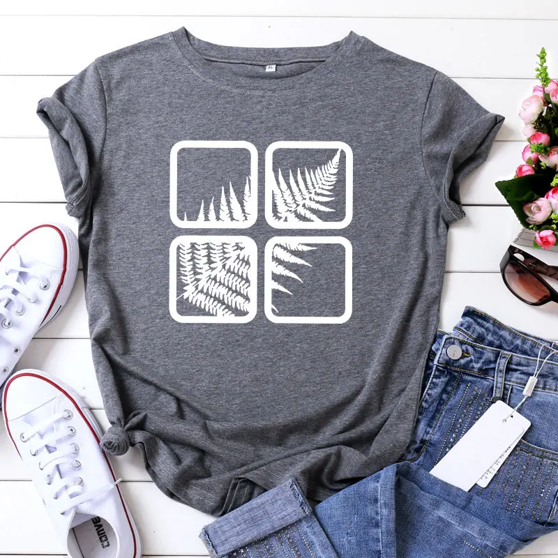 

Футболка женская оверсайз с принтом листьев, 2020 хлопок, 100%