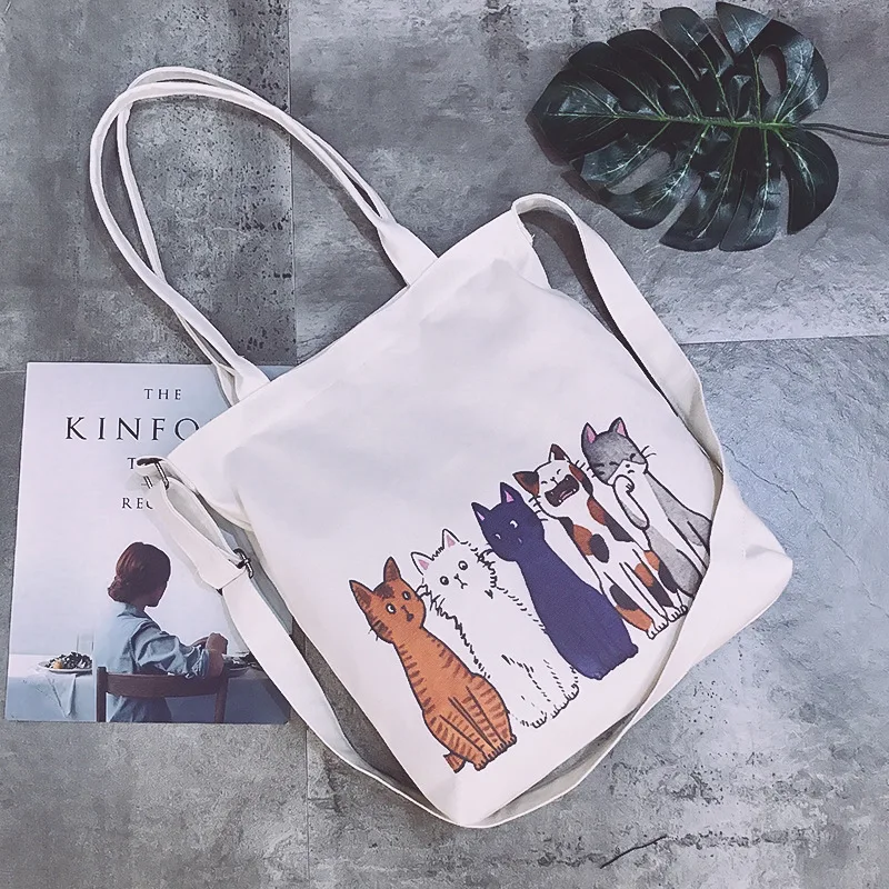Туманная красивая сумка для покупок из парусины с милым котом женщин 2019 милая