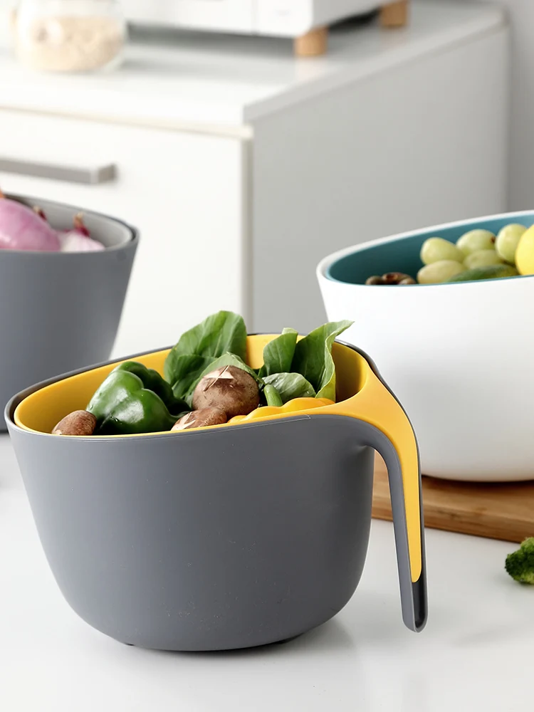 

Kitchen Vegetable Washing Basket Double Plastic Vegatable Basin Set Draining Basin Bowl Strainer