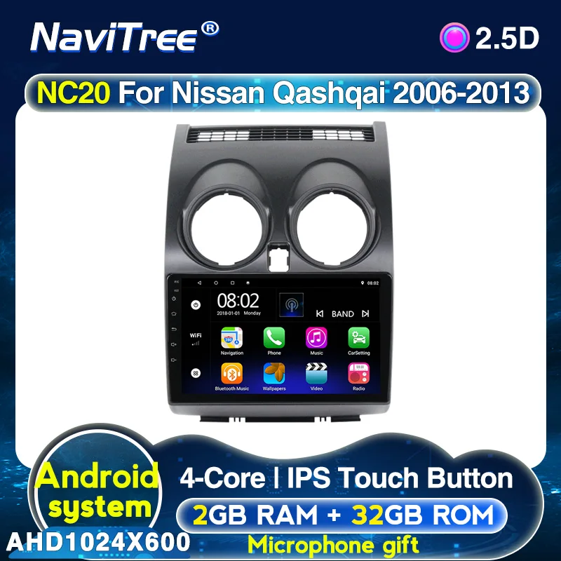 Автомобильный радиоплеер 2G + 32G 9 дюймов 2din Android 10 для Nissan Qashqai 1 J10 2006 2013