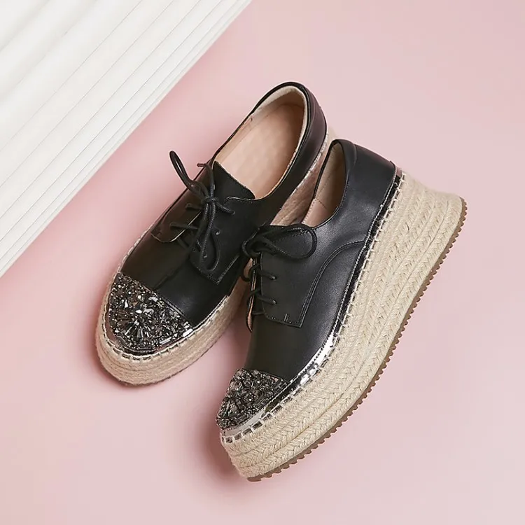 Женские туфли лодочки из коровьей кожи на шнуровке с круглым носком|Женские