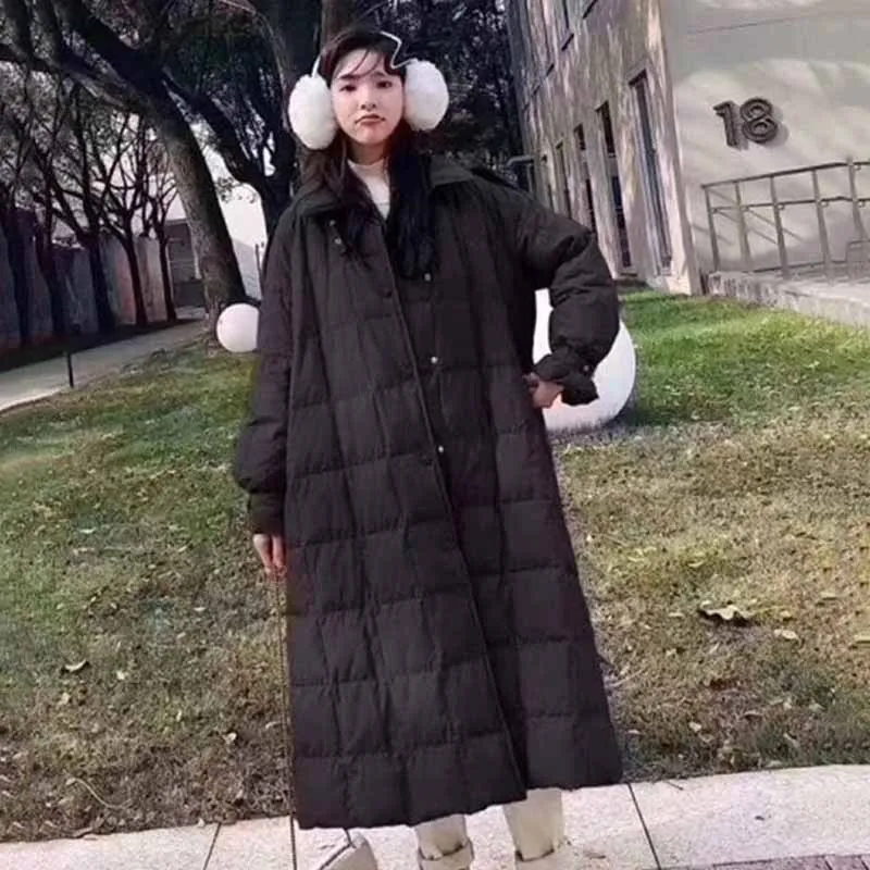 

White Duck Down Jacket 2021 Winter New Windbreaker Women's Mid-length White Duck Down Loose Quilt Large Size