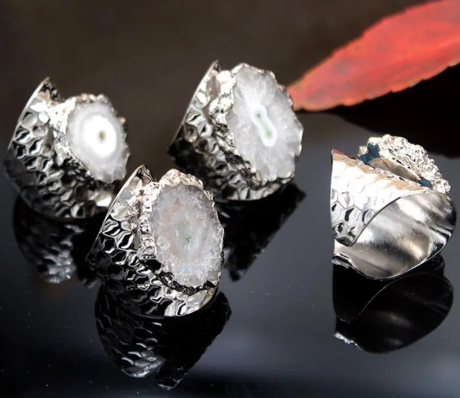 Большая Золотая оправа винтажное голубое фиолетовое геодное Кристальное