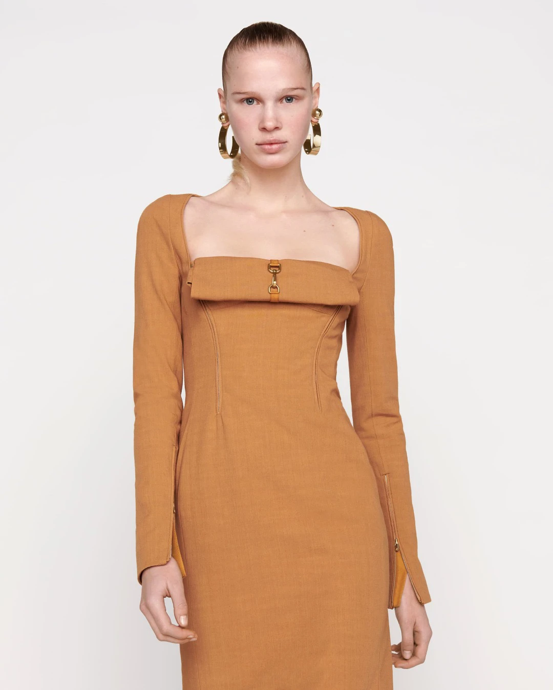 

Женское платье миди с квадратным вырезом, длинным рукавом и открытой спиной, новинка 2021