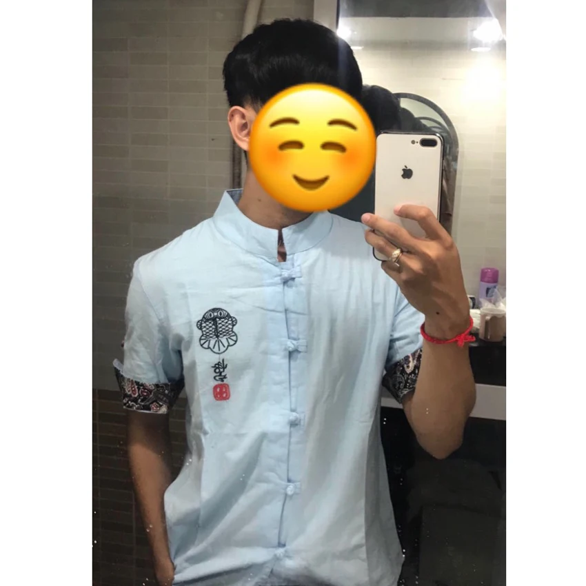 

Chinese Shirt 2021 News Summer Embroidery Tangsuit Wushu Male Clothes Vintage Style Traditional Chinese Clothing for Men Top