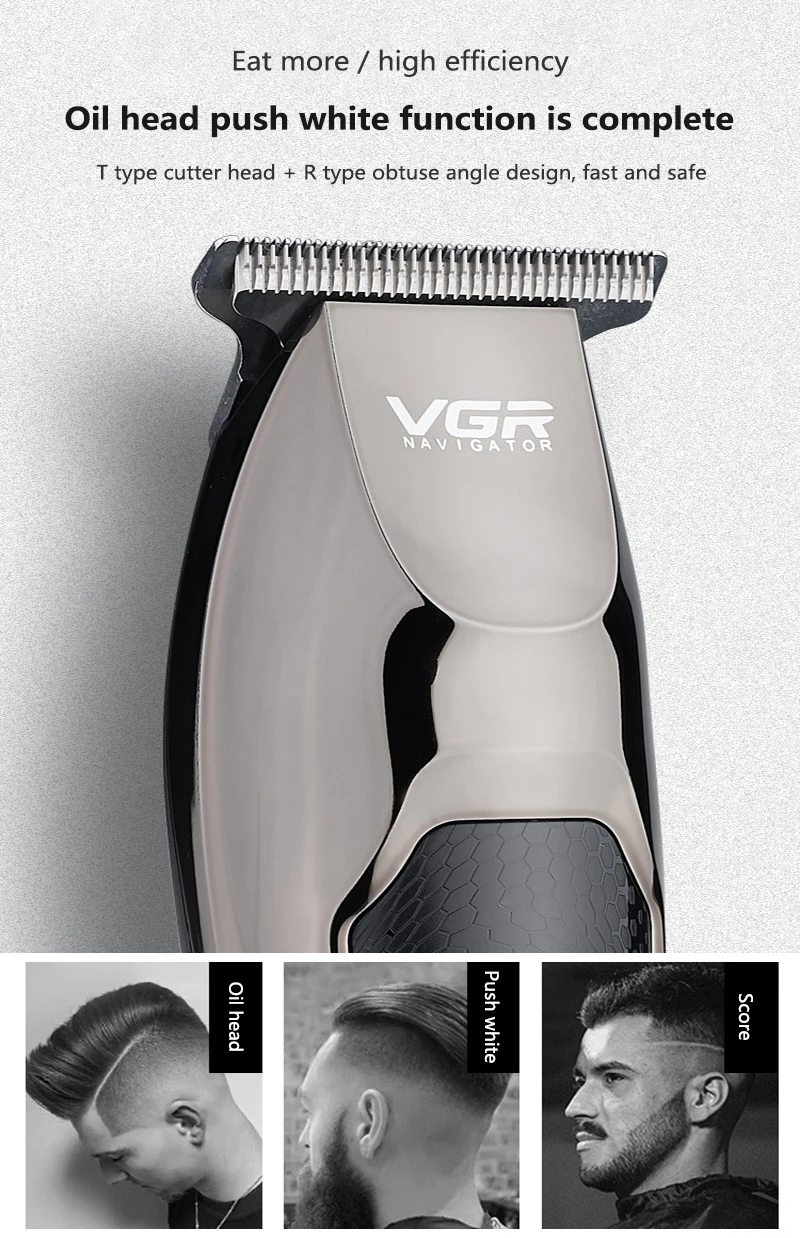 VGR-030 Hair Trimmer Retro Oil Head Electric Clipper USB Score Gradient Salon Fader Cutting Machine |