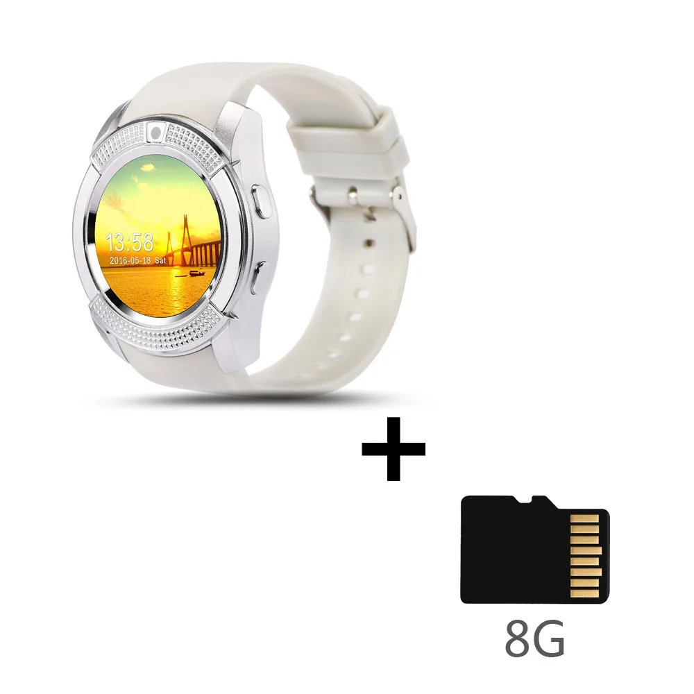 white-Add-8GB-SDCard V8 Смарт-часы sim карта для мужчин камера округлый ответ на вызов набор вызова Smartwatch android фитнес-трекер Спорт - Цвет: white-Add-8GB-SDCard