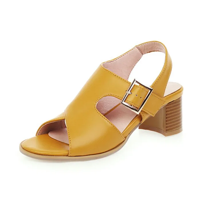 

Summer belt buckle open toe thick heel sandals women's middle heel women's shoes large 34-43