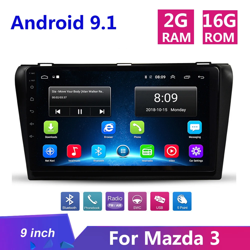 Автомагнитола 2 Din 9 дюймов Android 1 GPS навигация Wi Fi Bluetooth для Mazda 3 Mazda3 2004