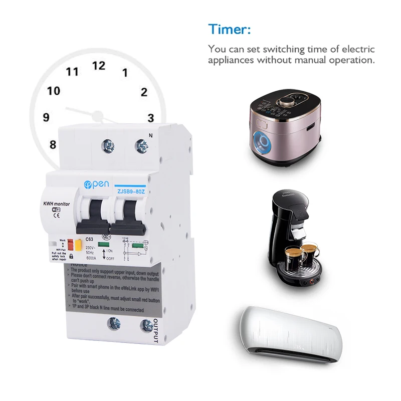 Автоматический выключатель с дистанционным управлением 2P Wi-Fi мониторинг энергии