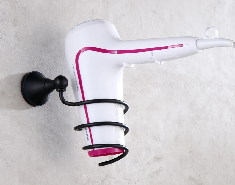 

Латунный органайзер для сушки волос с черным масляным покрытием, настенный держатель, подставка, аксессуары для ванной lba861