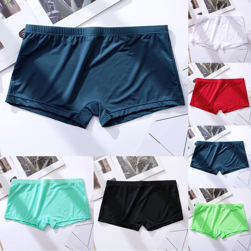 

Men Transparent Boxer Briefs Breathable Ice Silk Shorts Bulge Underpants Men Sexy Underwear Ultra Soft Low Wrist Lingerie 2021