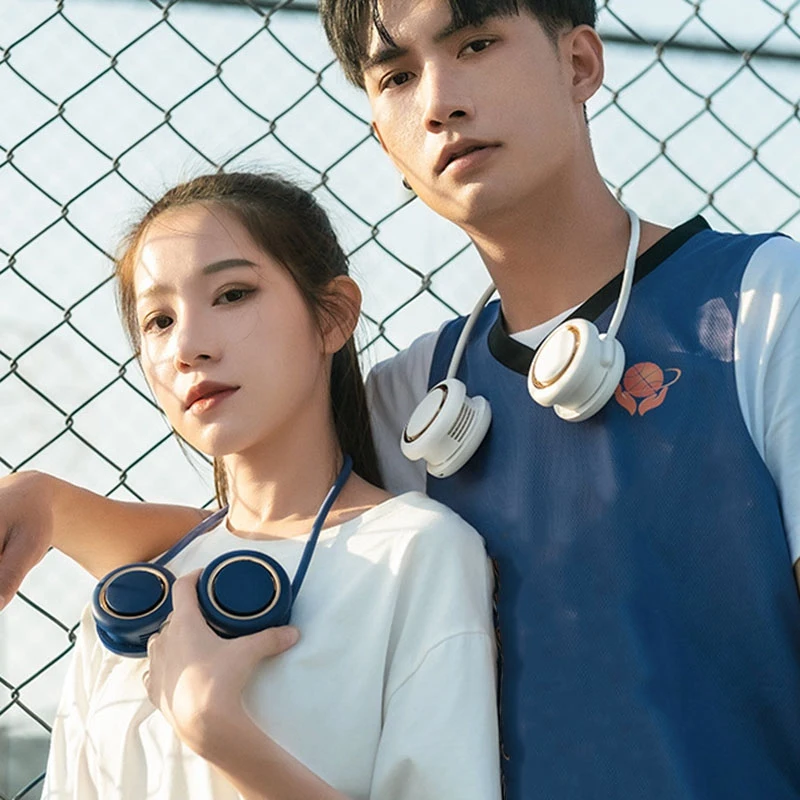 

EAS-Portable Fan Cold Fan Hands Free Neck Fan Hanging Rechargeable Mini Sports Fan 3-Speed Adjustable Neck Dual Fan