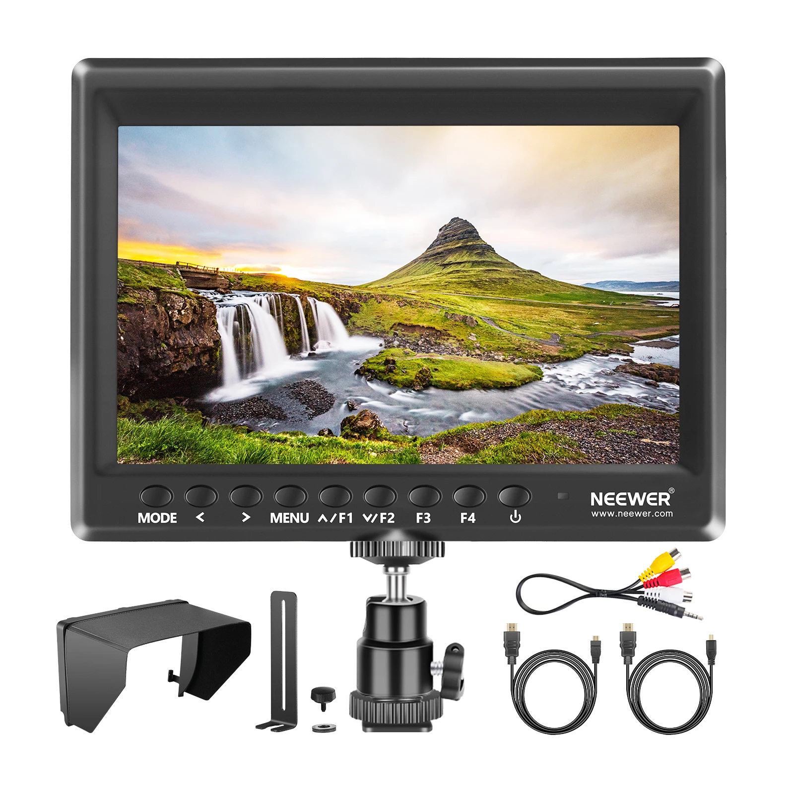 

Neewer F100 7 Inch Camera Field Monitor Video Assist Slim IPS 1280x800 HDMI Input 1080p with Sunshade for DSLR Cameras