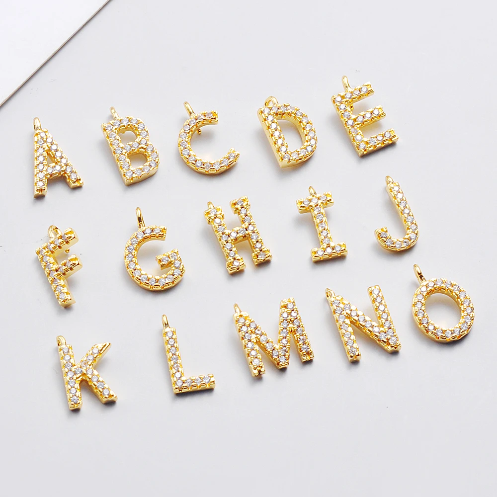10 шт./лот циркониевые подвески с алфавитом золотой серебряный цвет медная
