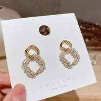s925 silver needle geometric diamond pearl earrings fashion diamond earrings
