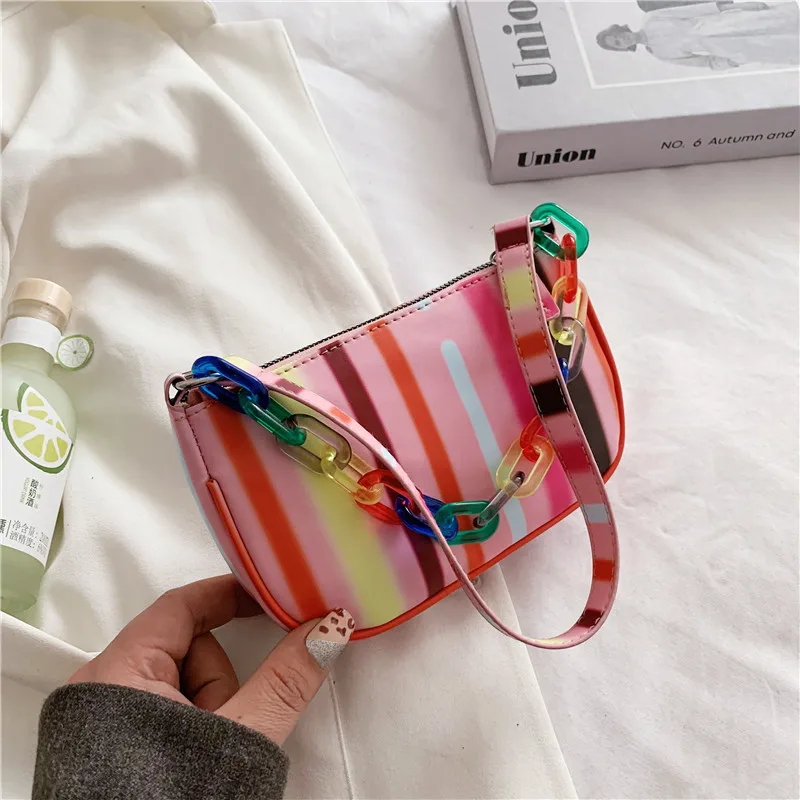 

Bag Female 2021 New Korean Version of Fashion Hit Color Plaid Simple Girl Chain Portable Messenger Shoulder Underarm Bag