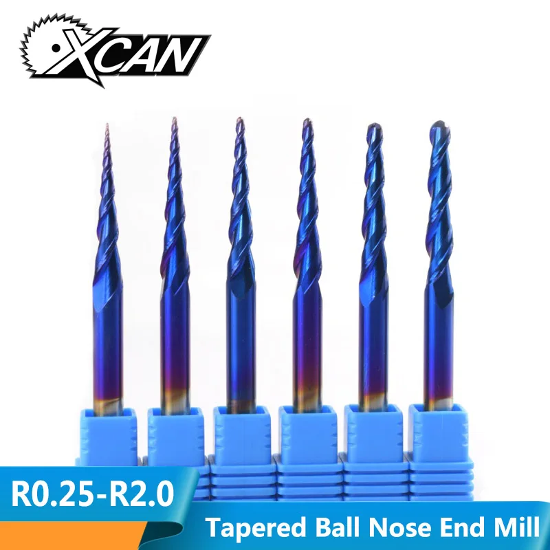 XCAN 1 шт. 6 мм хвостовик R0.25/R0.5/R0.75/R1.0/R1.5/R2.0 коническая сферическая Концевая фреза фрезерный станок с ЧПУ Гравировальный Бит концевой фреза